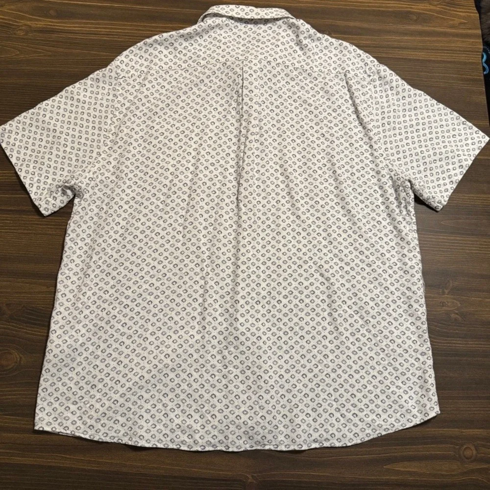johnnie-O Hanging Out Button Down Shirt Mens XL Linen Blend White AOP Vacation